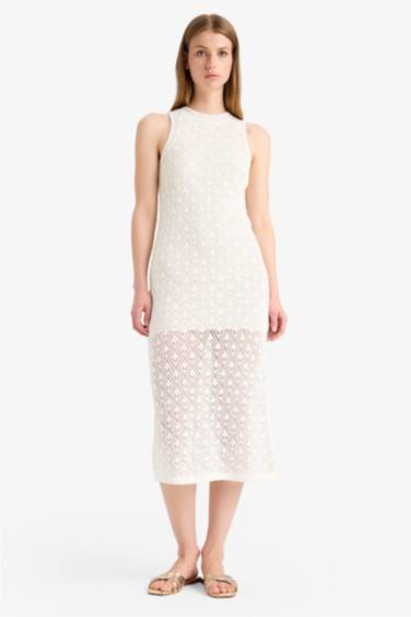 Crew Neck Crochet Sleeveless Midi Dress