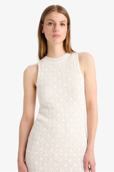 Crew Neck Crochet Sleeveless Midi Dress
