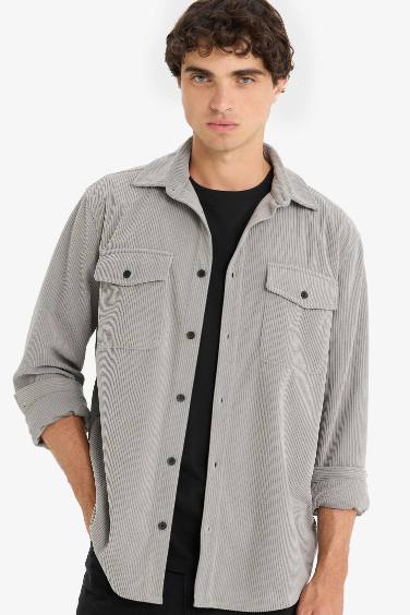 Chemise en velours côtelé à manches longues Coupe régulière