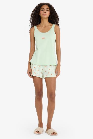 Regular Fit Pijama Takımı Kolsuz Baskılı Üst Beli Lastikli Şort-Fall in Love