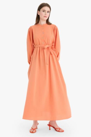 Relax Fit Belted Muslin Maxi Dress