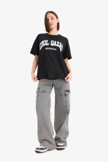 Oversize Fit Crew Neck Printed Short Sleeve T-Shirt