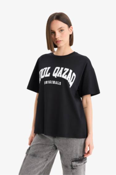 Oversize Fit Crew Neck Printed Short Sleeve T-Shirt