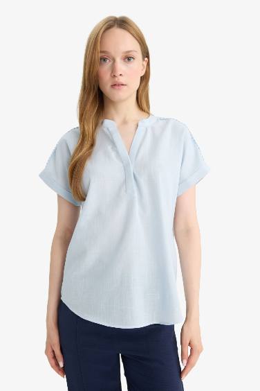 Regular Fit Crew Neck Flame Cotton Blouse