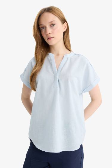 Regular Fit Crew Neck Flame Cotton Blouse