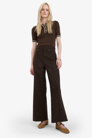 High Waist Wide Leg Gabardine Winter Trousers