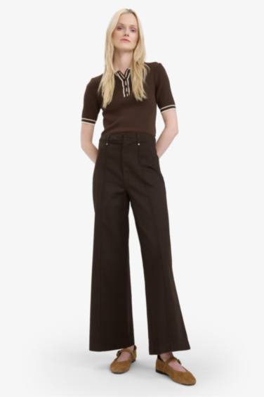 High Waist Wide Leg Gabardine Winter Trousers