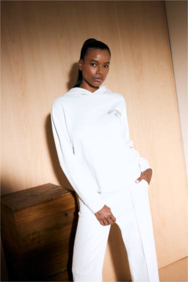 DeFactoFit Standart Fit Kapüşonlu Baskılı Skuba Dalgıç Kumaş Sporcu Sweatshirt