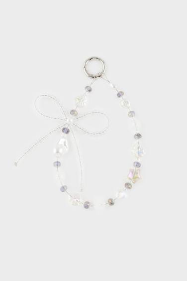 Woman Bow Stoned Charm Keychain