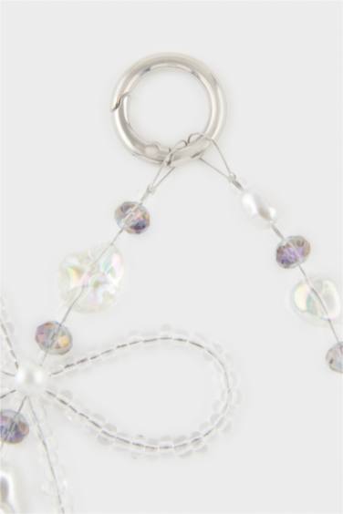 Woman Bow Stoned Charm Keychain