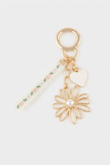 Porte-clés doré cœur fleuri charms pour femme