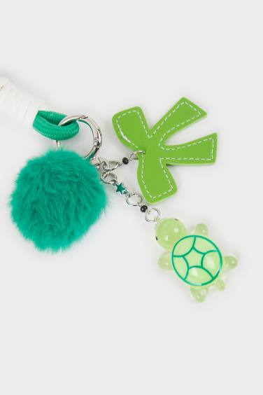 Kadın Yeşil Ponpon Detaylı Charm Anahtarlık
