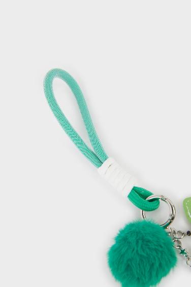 Kadın Yeşil Ponpon Detaylı Charm Anahtarlık