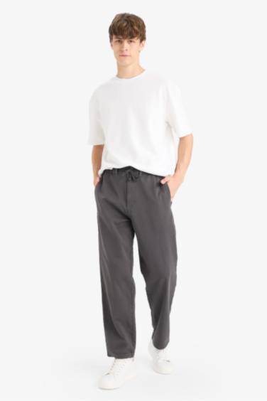 Wide Leg Regular Hem Zipper Trousers