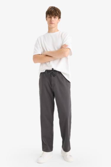 Wide Leg Regular Hem Zipper Trousers