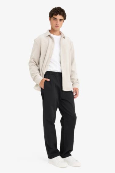 Wide Leg Regular Hem Zipper Trousers