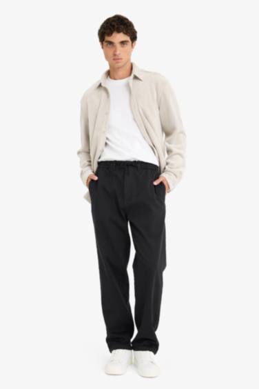 Wide Leg Regular Hem Zipper Trousers