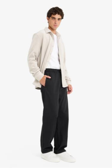 Wide Leg Regular Hem Zipper Trousers