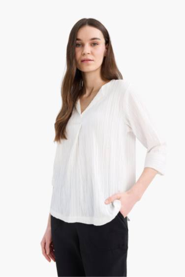 Regular Fit Flap Collar Long Sleeve Blouse