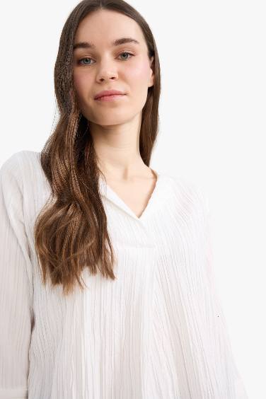 Regular Fit Flap Collar Long Sleeve Blouse