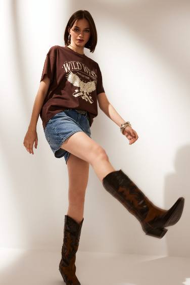 Oversize Fit Crew Neck Printed Short Sleeve T-Shirt