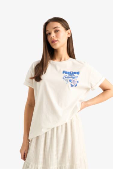 Oversize Fit Crew Neck Printed Short Sleeve T-Shirt