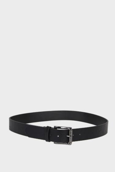 حزام رجالي جلد صناعي أسود بإبزيم مستطيل