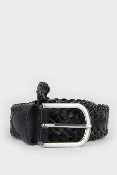 حزام جلد صناعي بمشبك مستطيل