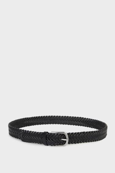 حزام جلد صناعي بمشبك مستطيل