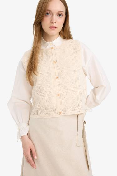 Boxy Fit Bisiklet Yaka Dantel Blazer Yelek