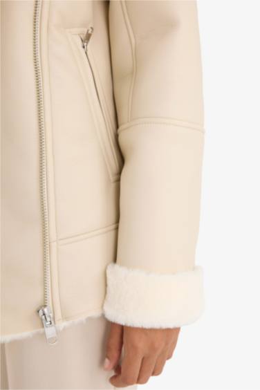 Waterproof Oversize Fit Faux Fur Lined Faux Leather Jacket