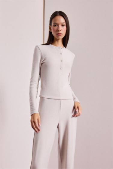 T-shirt manches longues à col boutonné Coupe slim