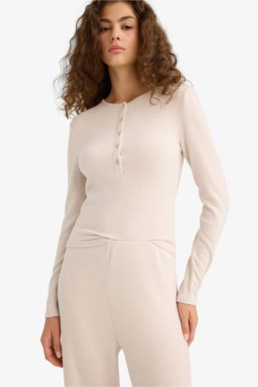 T-shirt manches longues à col boutonné Coupe slim