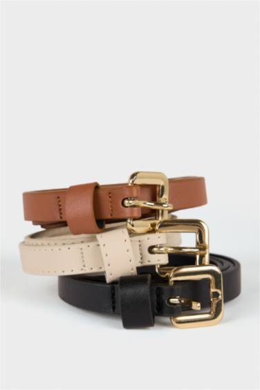 Woman Faux Leather 3 Piece Denim Belt