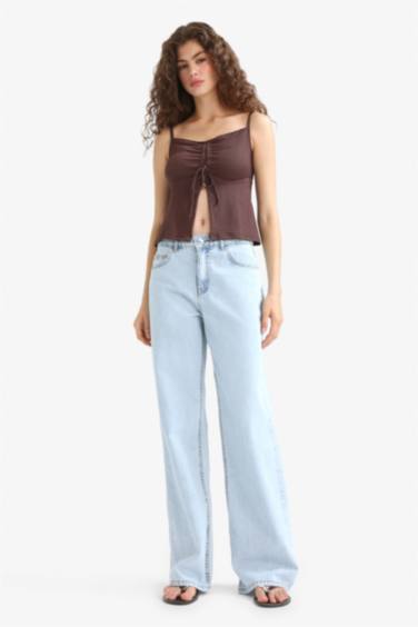 A Cut Thin Strap Front Tie Blouse