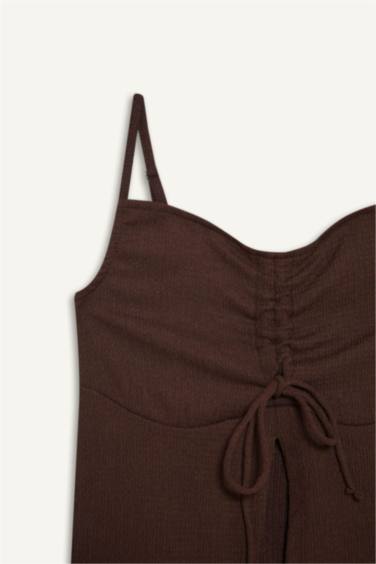 A Cut Thin Strap Front Tie Blouse