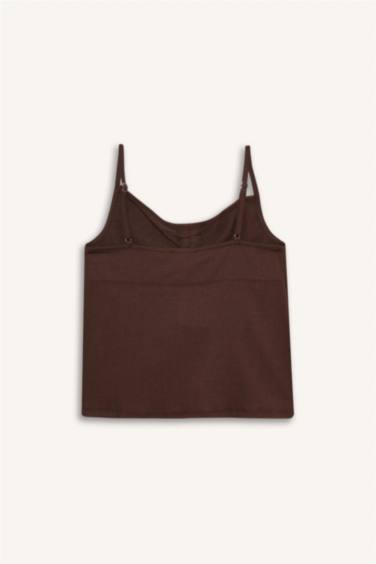 A Cut Thin Strap Front Tie Blouse