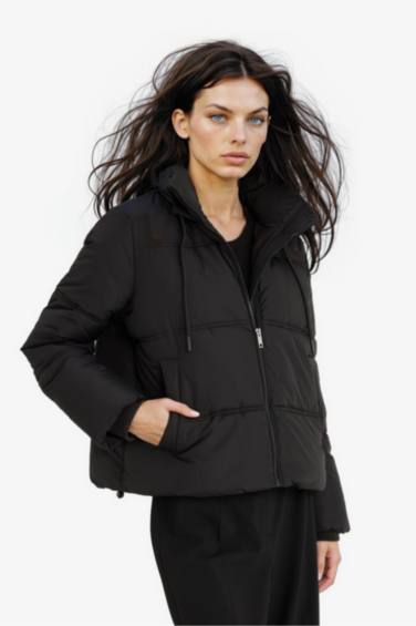 Regular Fit Kapüşonlu Fermuarlı Şişme Mont