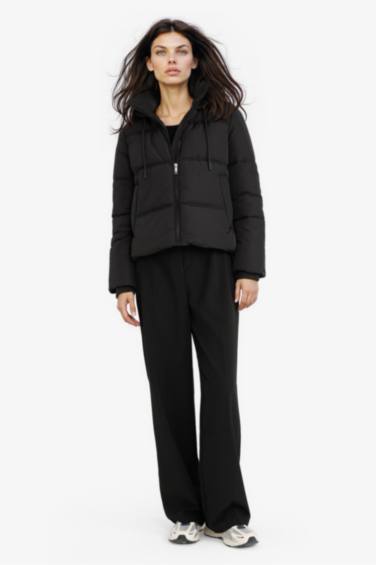 Regular Fit Kapüşonlu Fermuarlı Şişme Mont