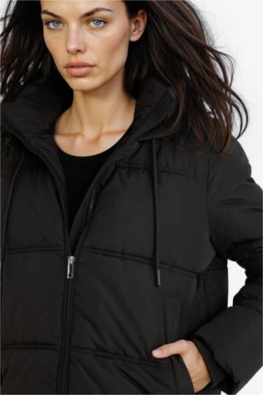 Regular Fit Kapüşonlu Fermuarlı Şişme Mont