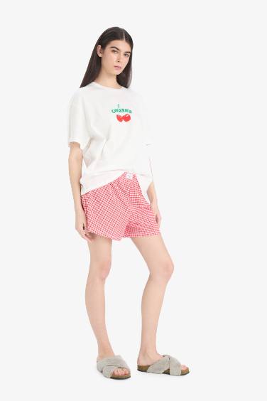 Regular Fit Pijama Takımı Kısa Kollu Baskılı Üst Beli Lastikli Şort-Fall in Love