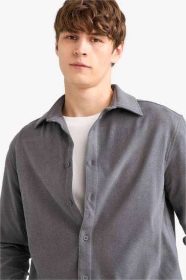 Regular Fit Wool Look Long Sleeve Shirt