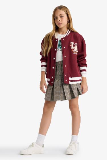 Girl Elastic Waist Plaid Pleated Skirt