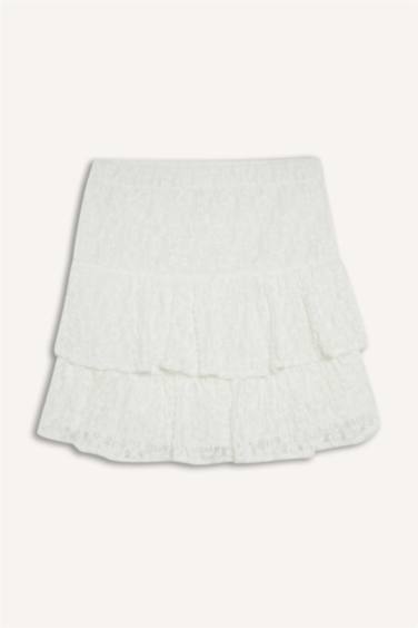 Юбка А-силуэта средней посадки из кружевного материала с подкладкой из трикотажа