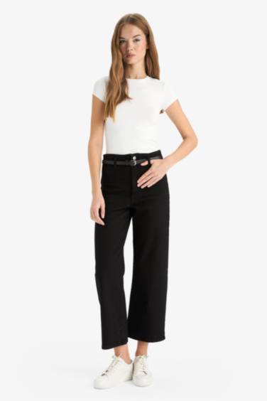 Culotte Fit Regular Hem Denim Trousers