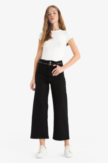 Culotte Fit Regular Hem Denim Trousers