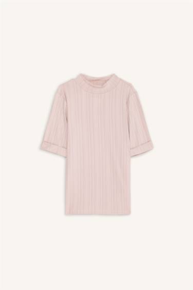 Regular Fit Half Turtleneck Ribbed Camisole T-Shirt