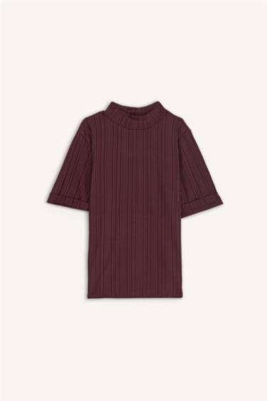 Regular Fit Half Turtleneck Ribbed Camisole T-Shirt