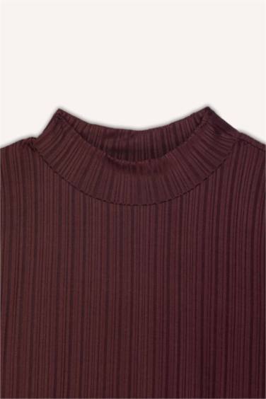 Regular Fit Half Turtleneck Ribbed Camisole T-Shirt