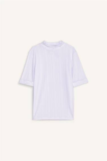 Regular Fit Half Turtleneck Ribbed Camisole T-Shirt